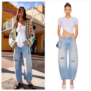 We The Free Distressed Light Blue Wide Leg Jeans